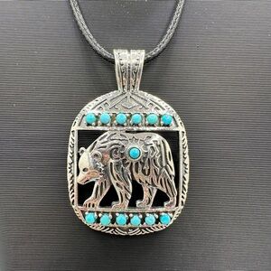 Sterling Silver 925 Bear 🐻 Turquoise Necklace Pendant Handmade